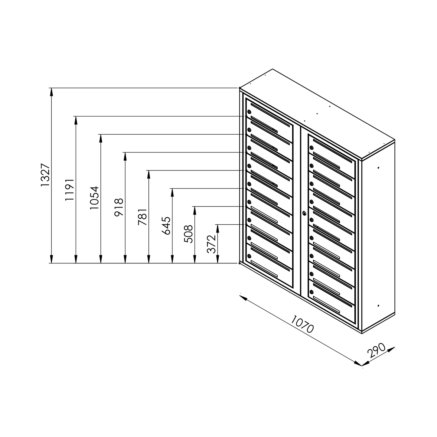 OUTLET Fastighetsbox RENZ Prima Liggande 2x9 fack - Renz Shop